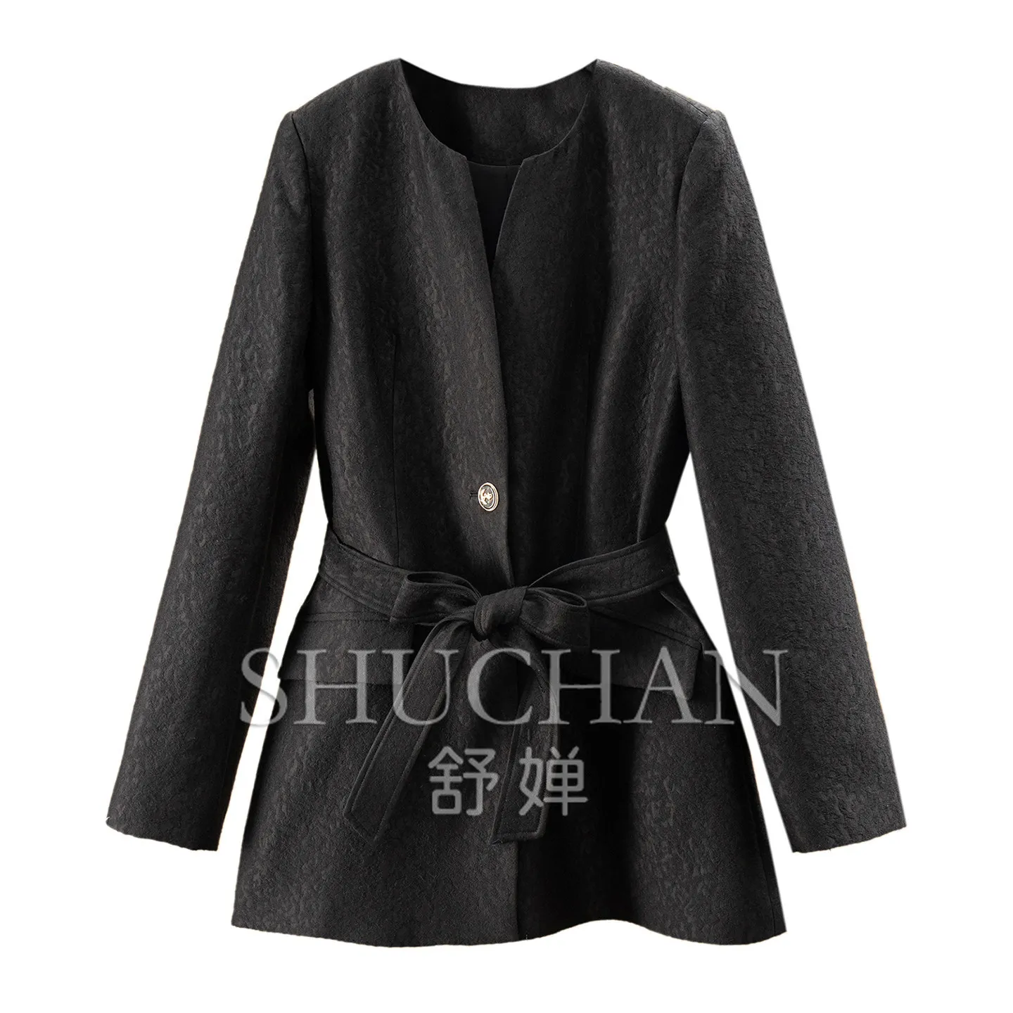 Haute Couture Loose Silk Wool Lace-up Jacquard Blazer Women F163 Casacos De Inverno Feminino