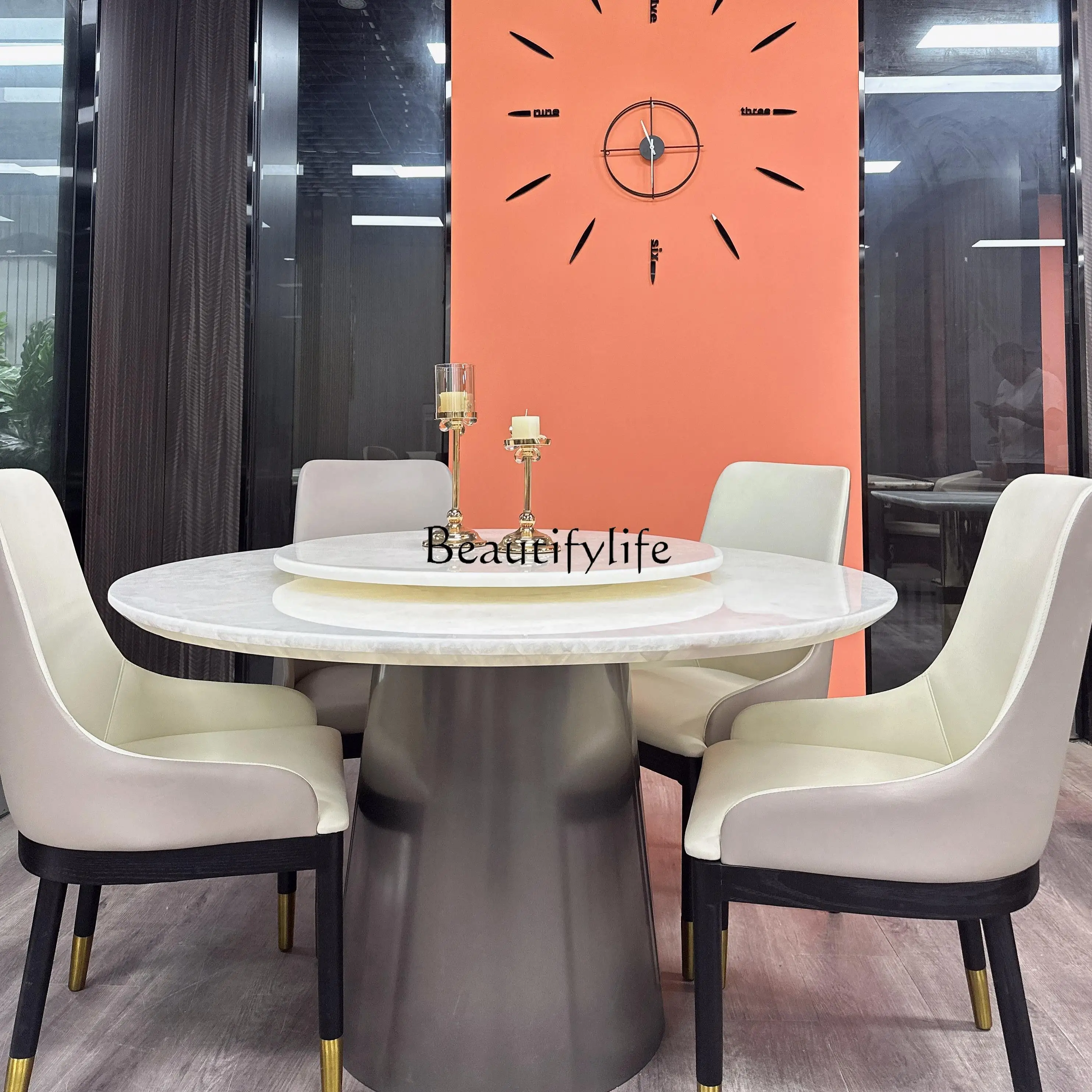 

Pure natural imported marble round table Modern simple Italian minimalist dining table