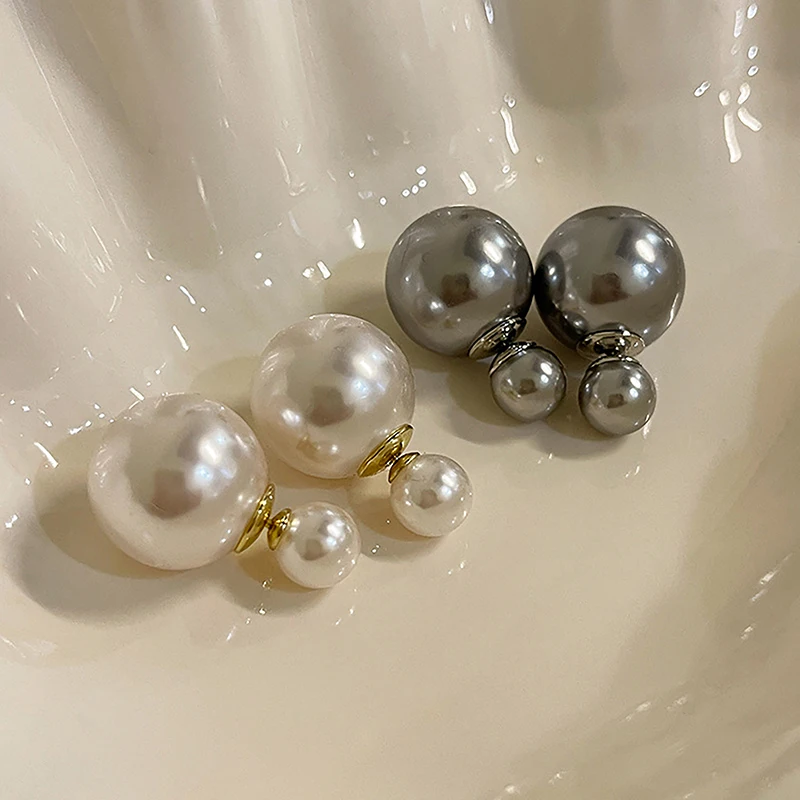 Fashion Double-sided Big Small Pearl Ball Stud Earrings For Women Temperament Earrings Elegant Ladies Party Banquet Jewelry Gift