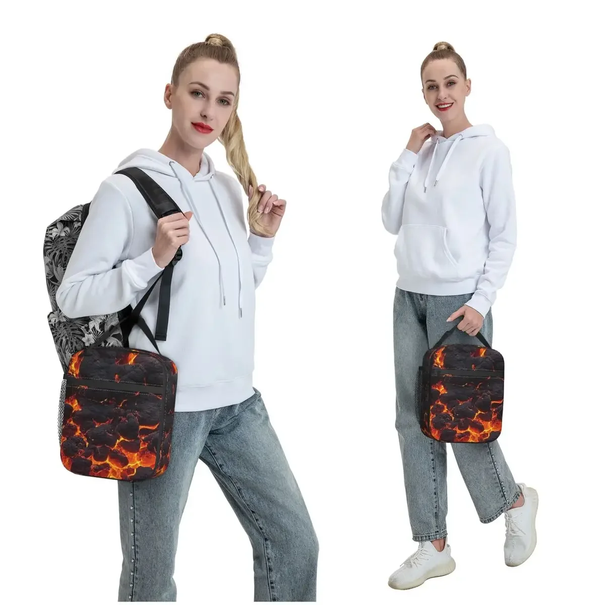 Magma Volcano Lava Fire Insulated Lunch Bag for Women Kids Portable Food Boxes Thermal Lunch Box Tote