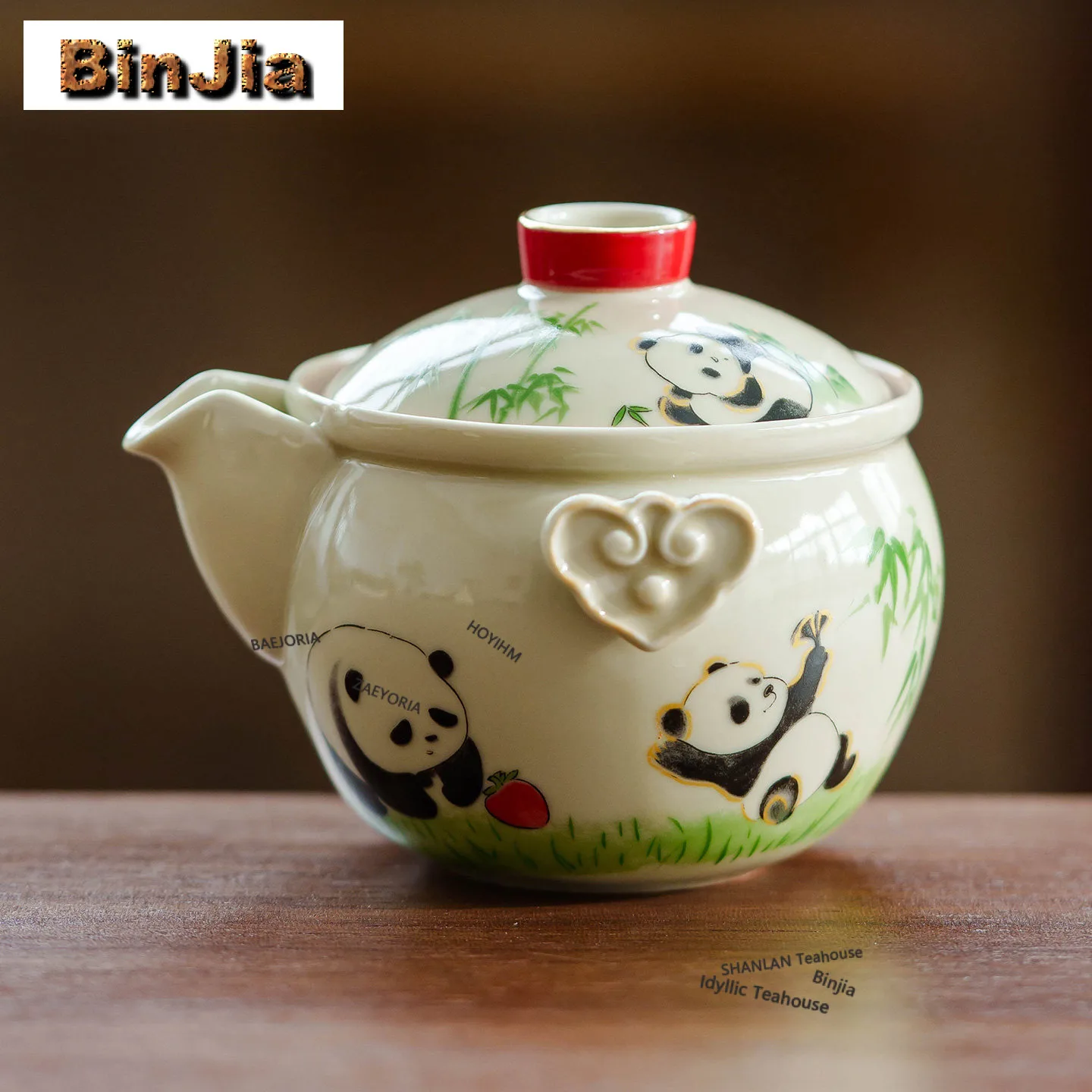 105ml Ceramic Decal Panda Paradise Hand Grab Teapot Creative Tea Infuser Pot Tea Maker Kettle With Strainer Cha Collection Craft