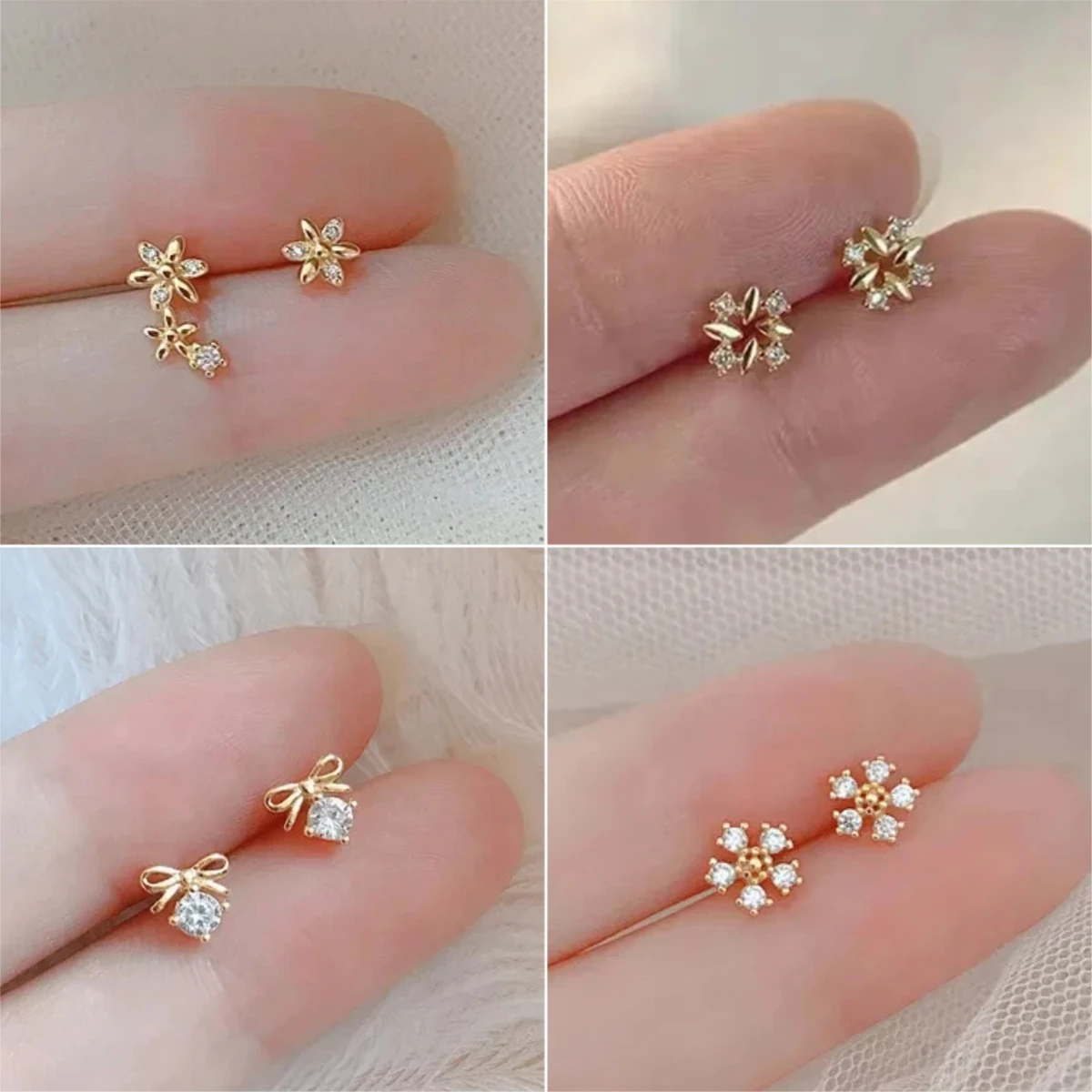 Korean Fashion Sweet Cute Flower Mini Stud Earrings For Women Teens Gold Color Hypoallergenic Daily Wear Jewelry Gift