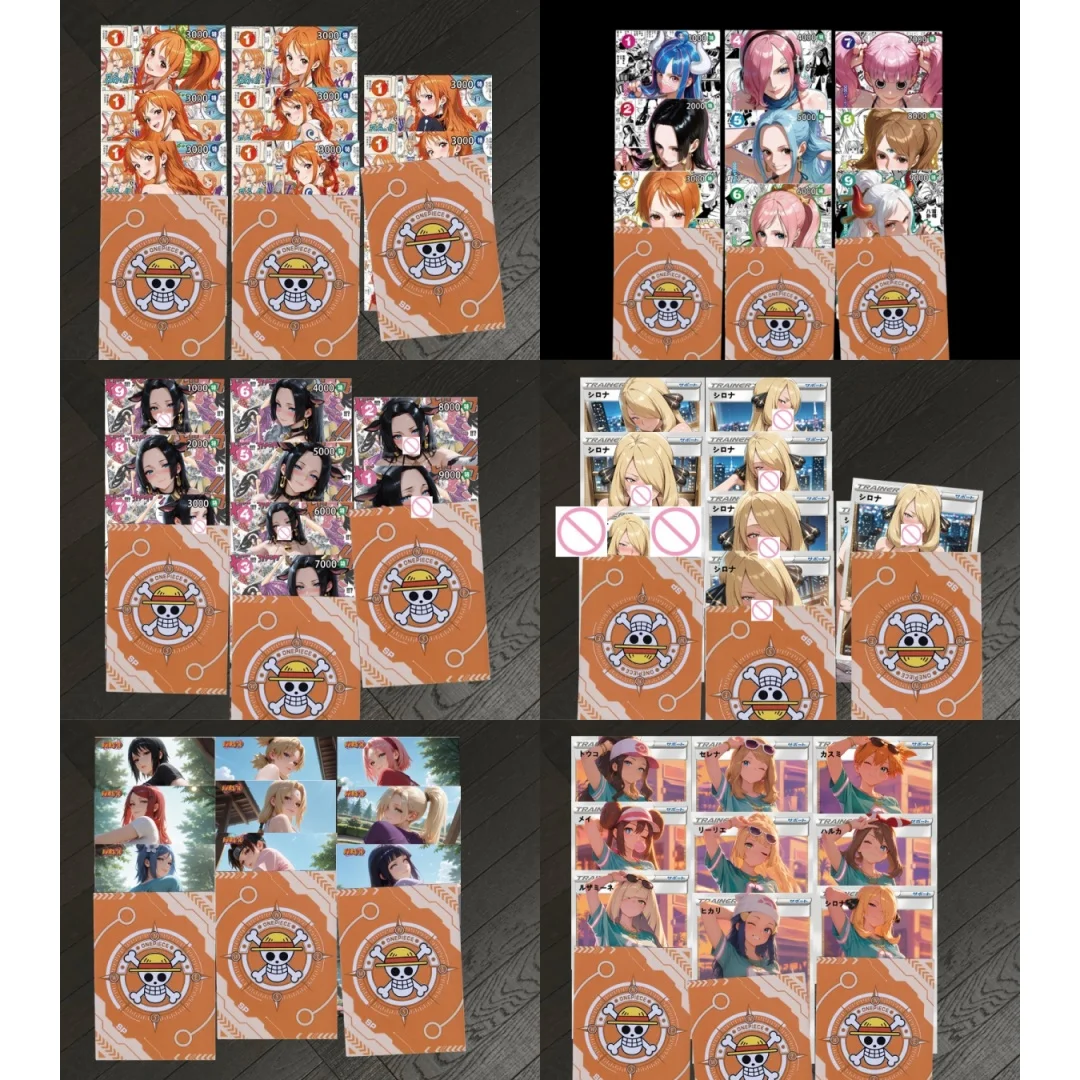 6models Anime Goddess Cow Boa Hancock Nami DIY Sparkling Card Cynthia Hinata Hyuga Tsunade Tenten ACG Collection Wife Card Toy