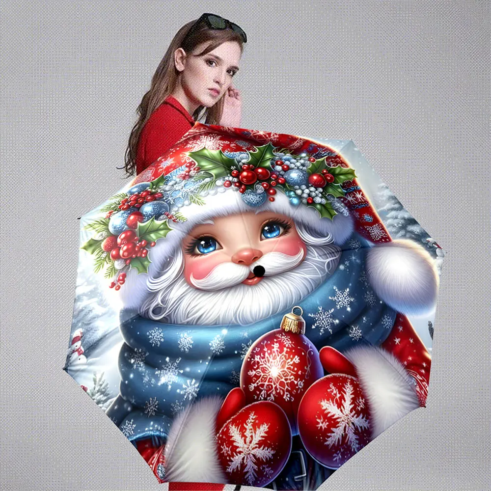 Santa Claus Christmas Snowflake Ball Festive Design portable waterproof sun rain umbrella for outdoor travel beach