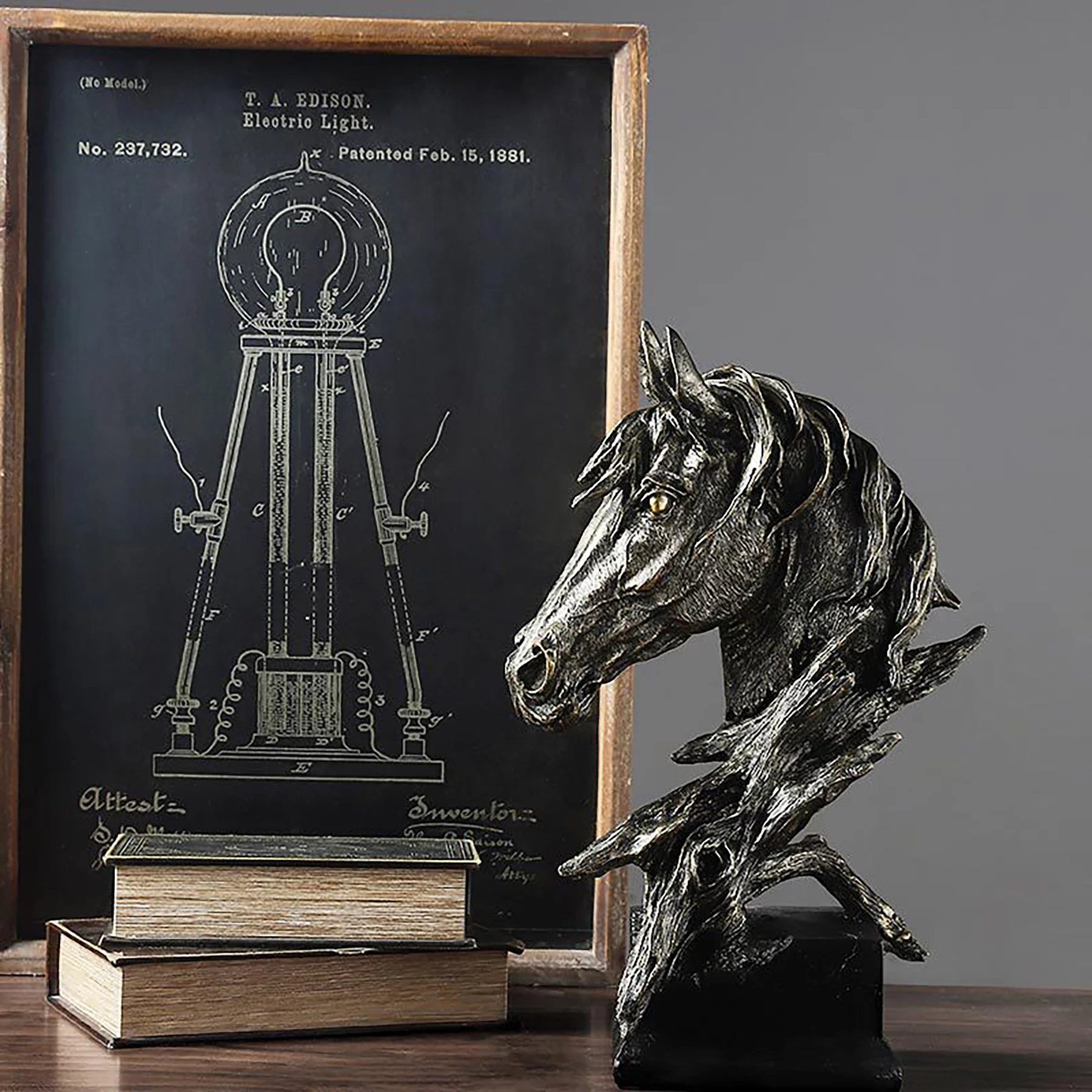 Giant Horse Head Statue Ornament Retro Style Vintage Animal Figurine Antique Type Home Decorative Resin Artwork Archaistic Decor