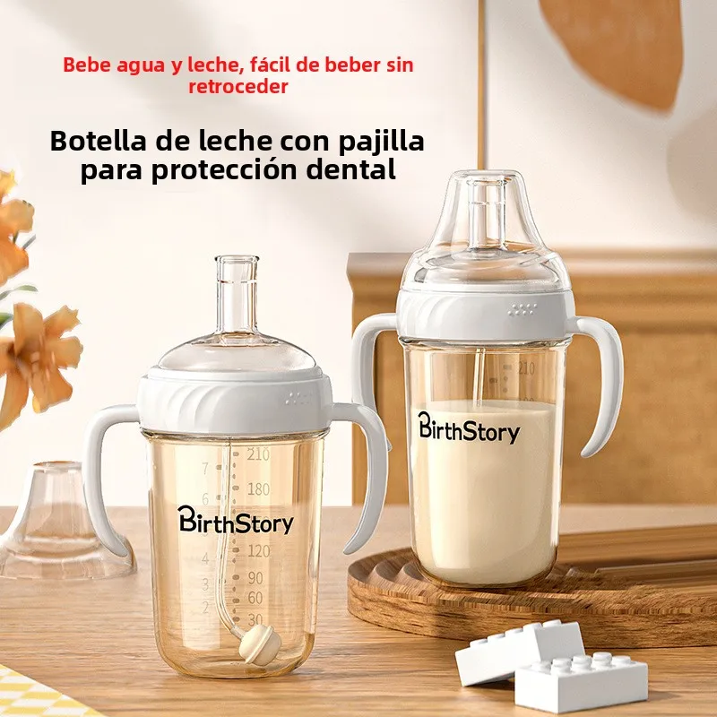 Vaso con Pajita para Bebés, Vaso para Leche, Vaso con Boca Ancha para Niños Mayores de 3 Años, Diseño Simple, Material PPSU