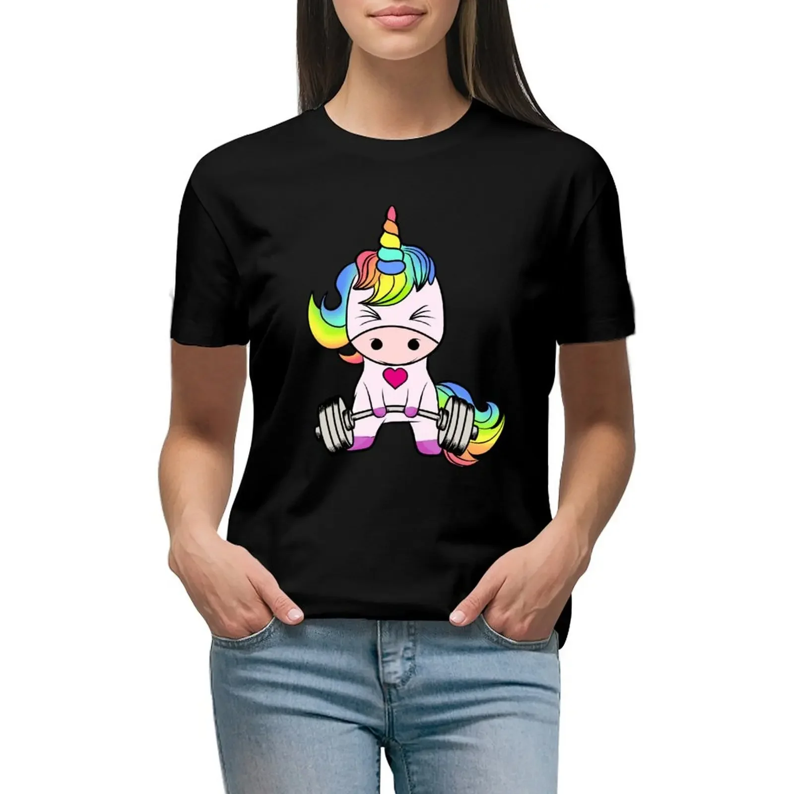 

Unicorn Weightlifting T-Shirt lady clothes blanks cute tops new edition white t shirts for Women