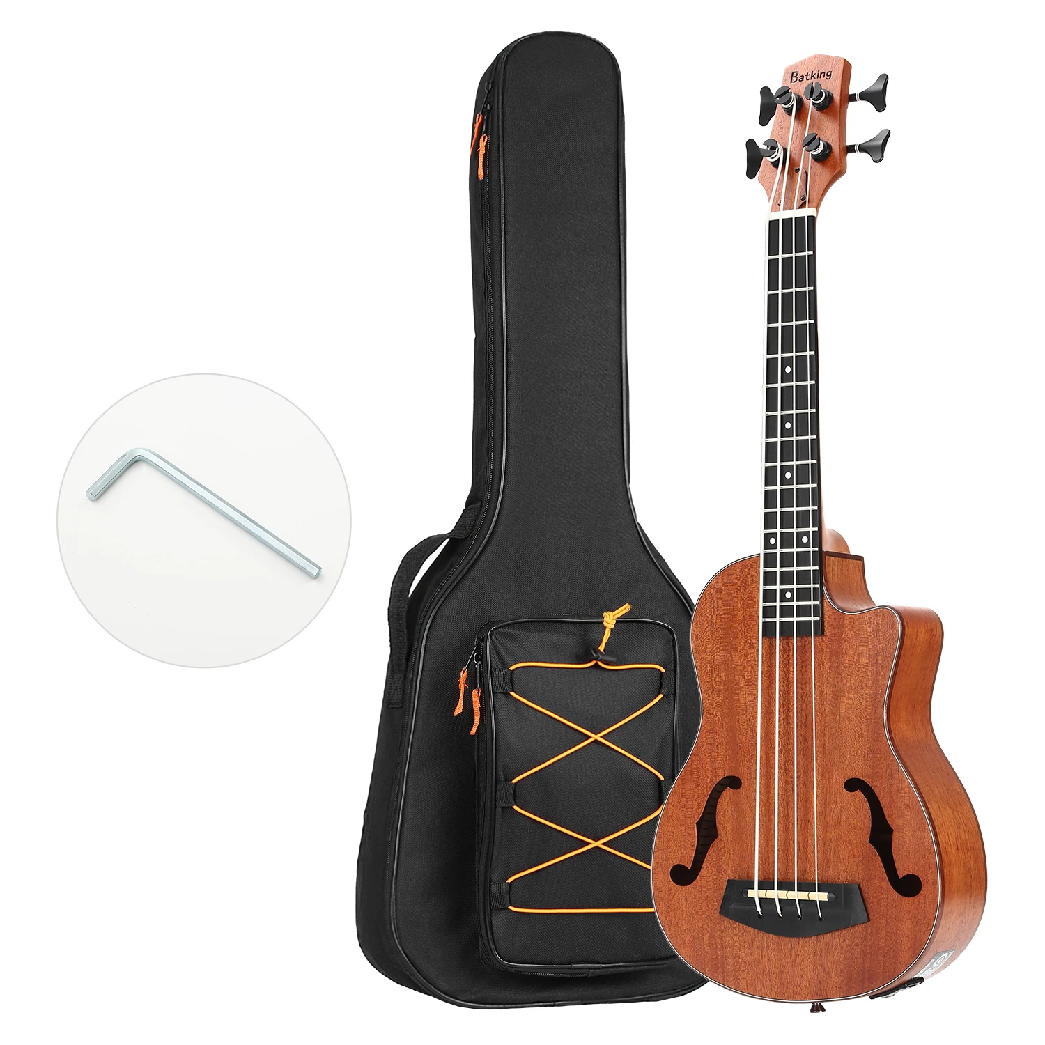 Ukelele bajo eléctrico Ubass 30 pulgadas barítono bajo ukelele acústico eléctrico Uku bajo con bolsa de transporte y cuerdas de acero