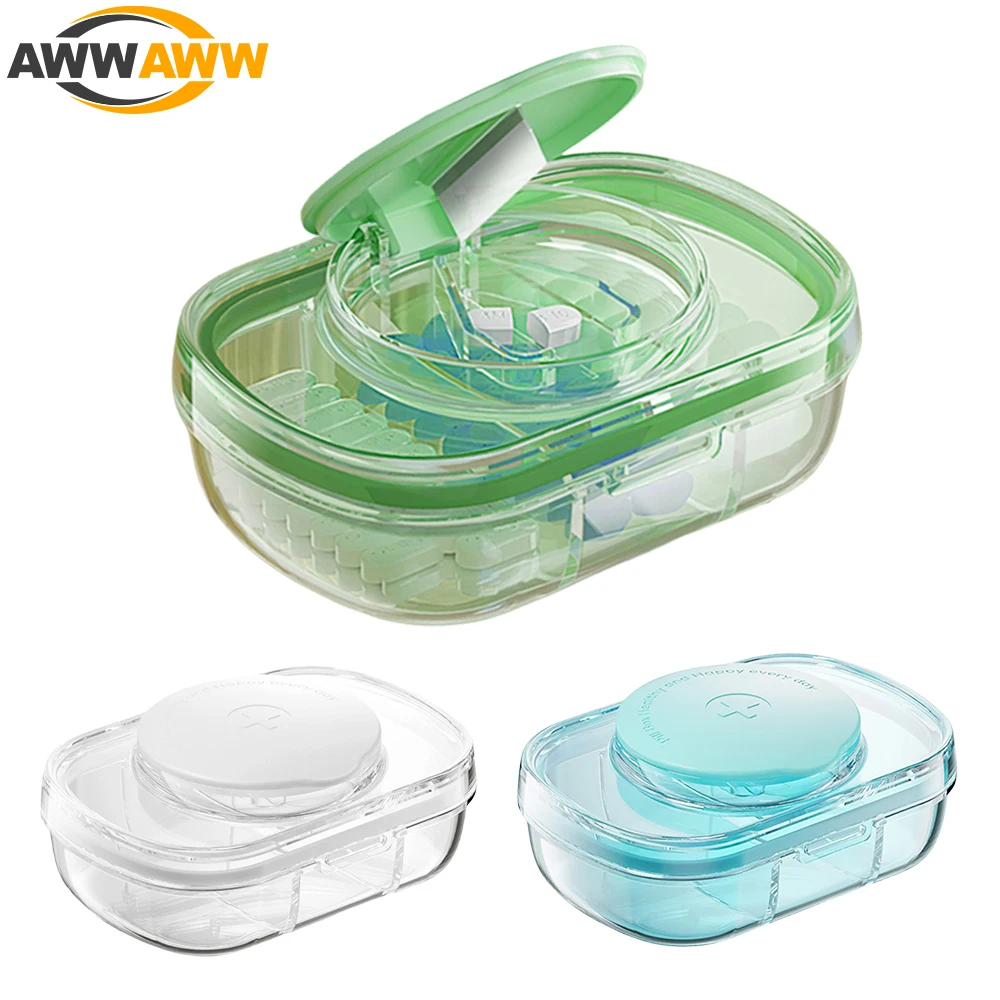 

1Pcs Portable Pill Organizer Pill Cutter 2-in-1, Small Pill Box Medicine Case, BPA Free Material 3 Compartments Organizer