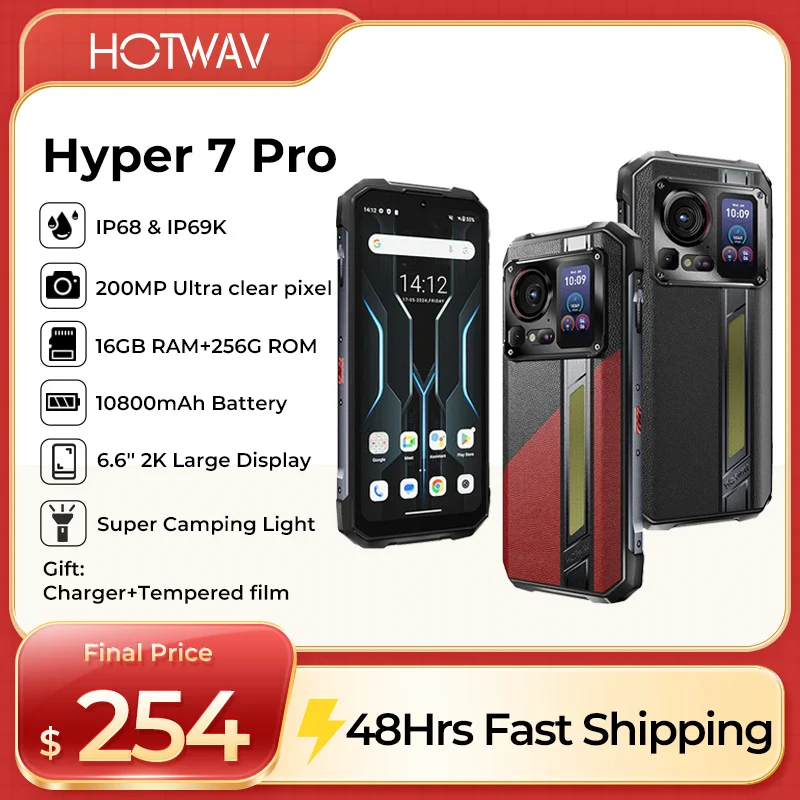 HOTWAV Hyper 7 Pro Smartphones 5G 200MP Android14 6.6 ''FHD + 120Hz Smartphones Robustos 36GB 256GB 10800mAh 33W Celular à prova d'água