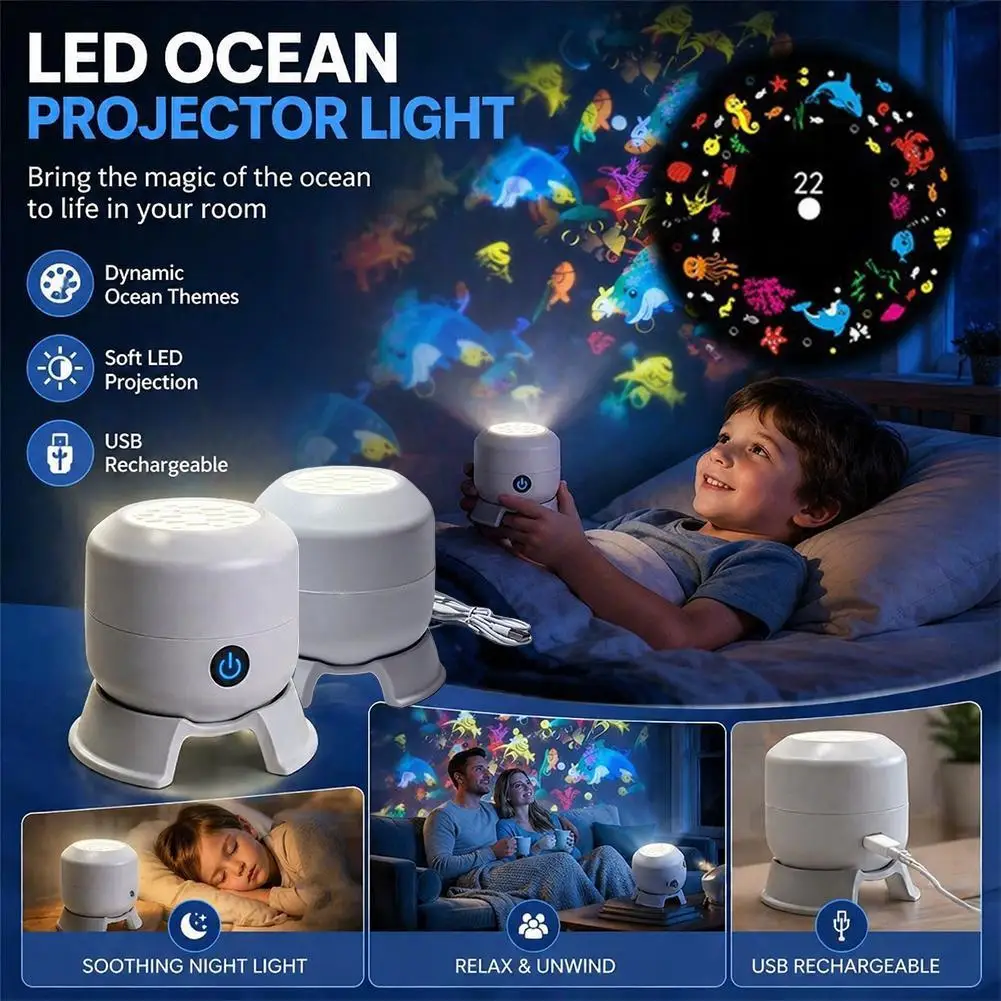 LED Starry Ocean Projector Light, 360° Rotating Dynamic Projection Night Light, USB Plug-in Ambient Lamp, Decorative Lighting