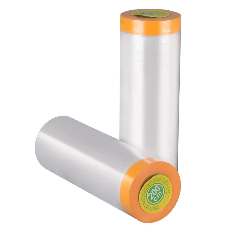 Pre‑Taped Masking Film Painting Protective Dust Cover Film Tape Attached Plastic Drop Cloth for Automotive Furniture Home Renova