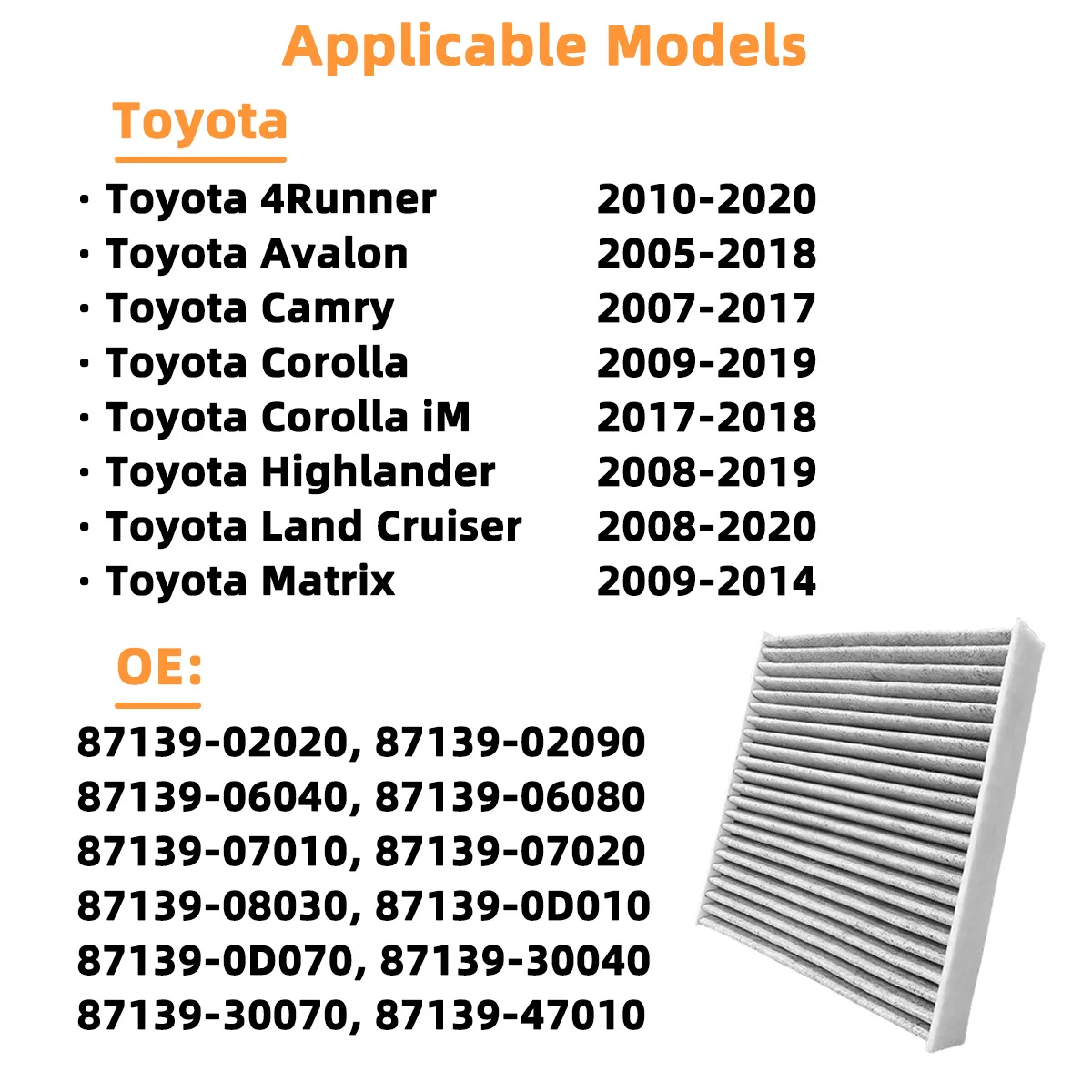  PINMOAP Auto-Innenraumfilter Passend für Toyota 4Runner Avalon Corolla Highlander RAV4 Prius Yaris CF10285 87139-02020 87139-YZZ20 – Detail 6