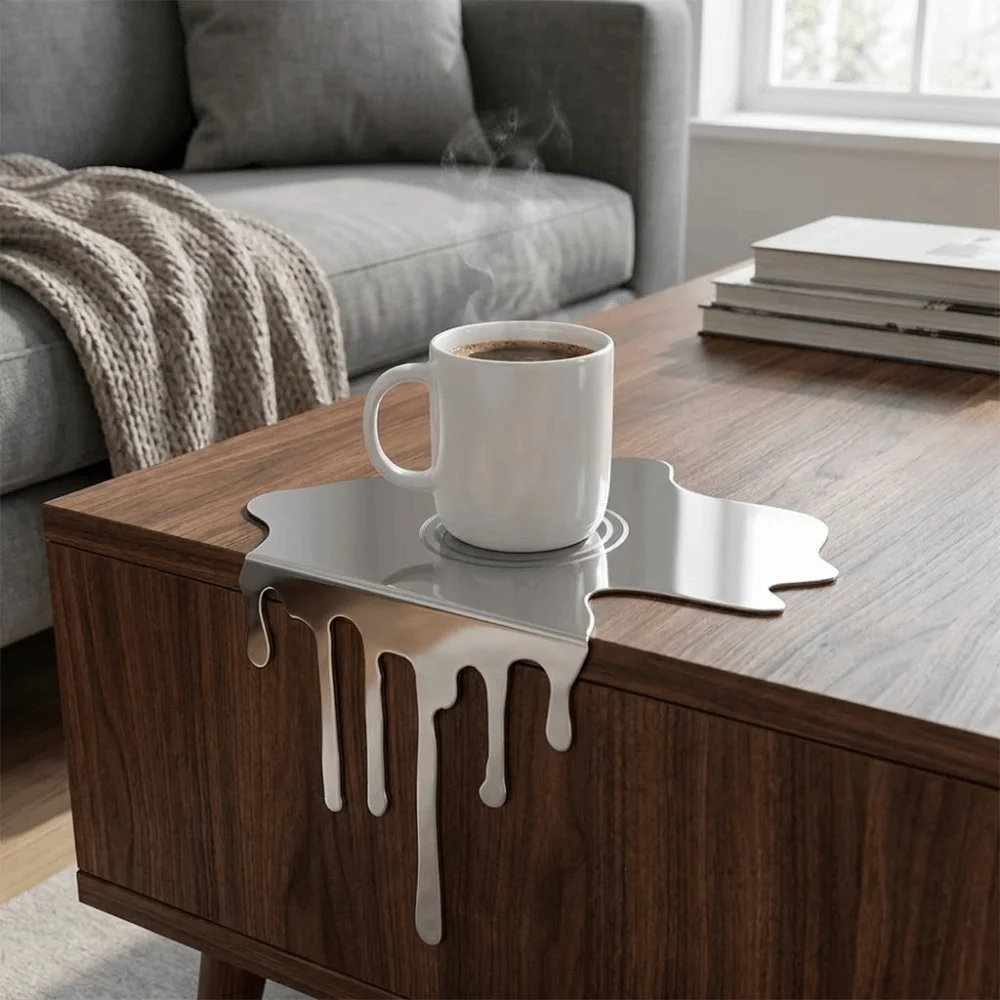 Stainless Steel Tabletop Coffee Coaster Mirror Finish Minimalist Water Cup Mat Reflective Surface