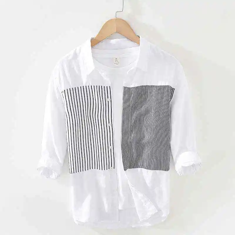 

Youth Loose Square Sve irt 80 Men's Linen Teequarter Ice Sensation Sun Protection Procing Daily Wear Cotton00% Summer