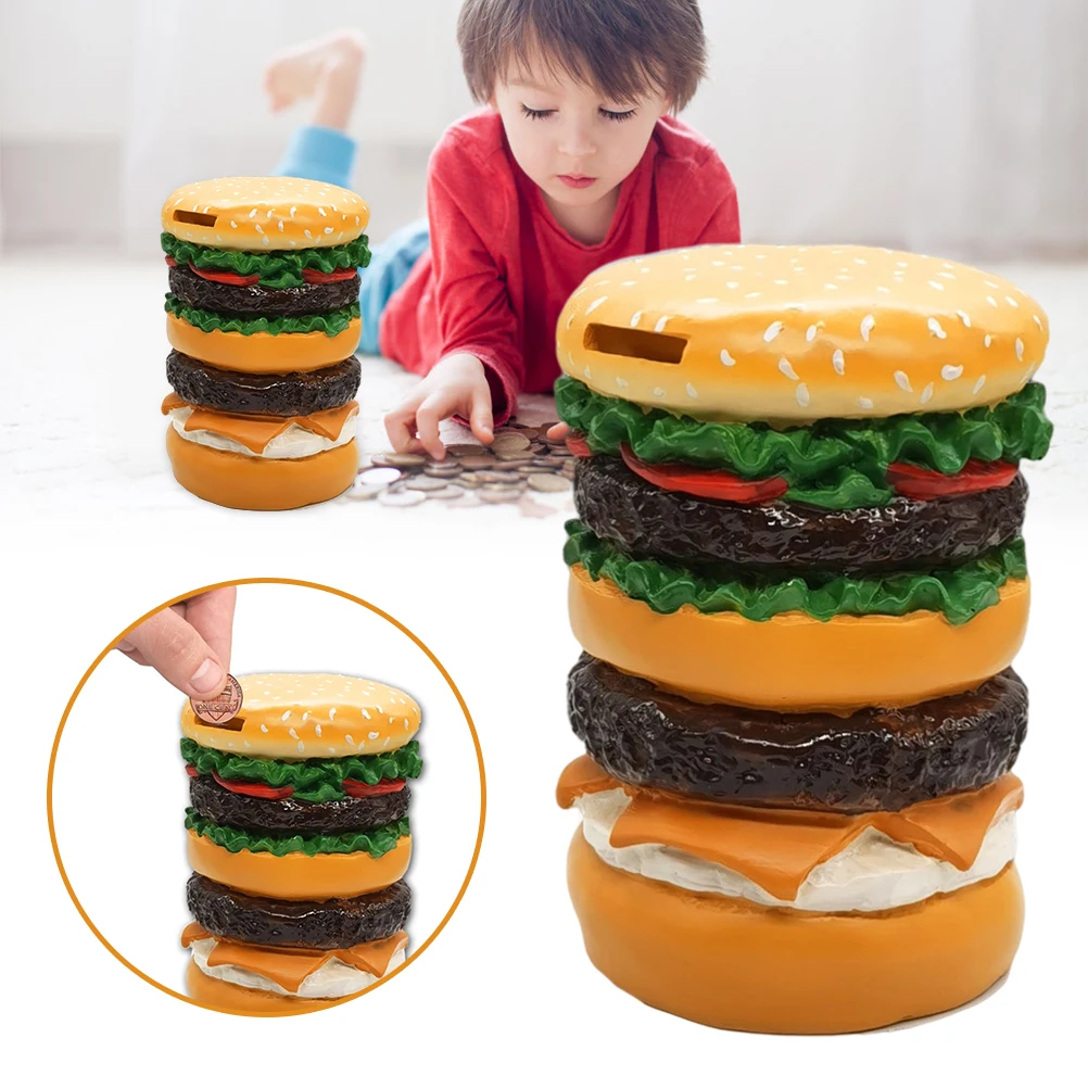 

Hamburger Shape Piggy Bank for Room Decor Saving Money Coin Bank for Kids Resin Money Saving Jar