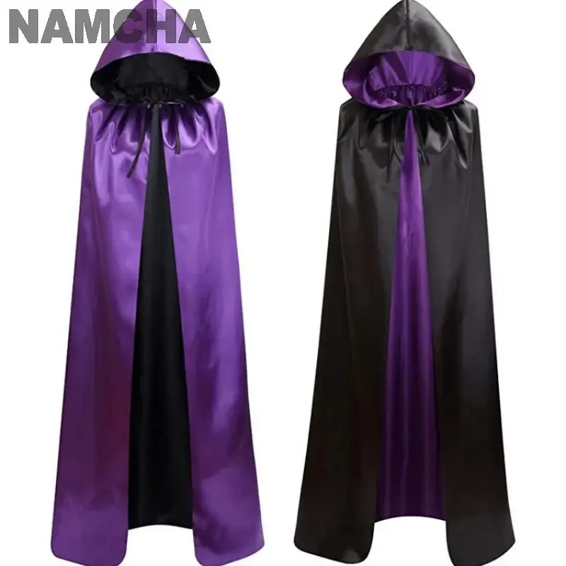 هالوين القراصنة قاتمة ريبر عباءة نسيج الساتان الشيطان مصاص دماء عكسها الرؤوس مع غطاء محرك السيارة الأطفال الكبار عيد الميلاد تأثيري الرأس