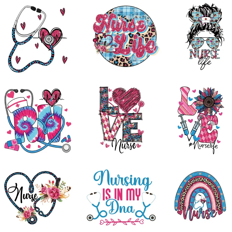 9 pieces of nurse cartoon pattern patch ironing process, heat transfer printing DIY printing on clothes and apparel