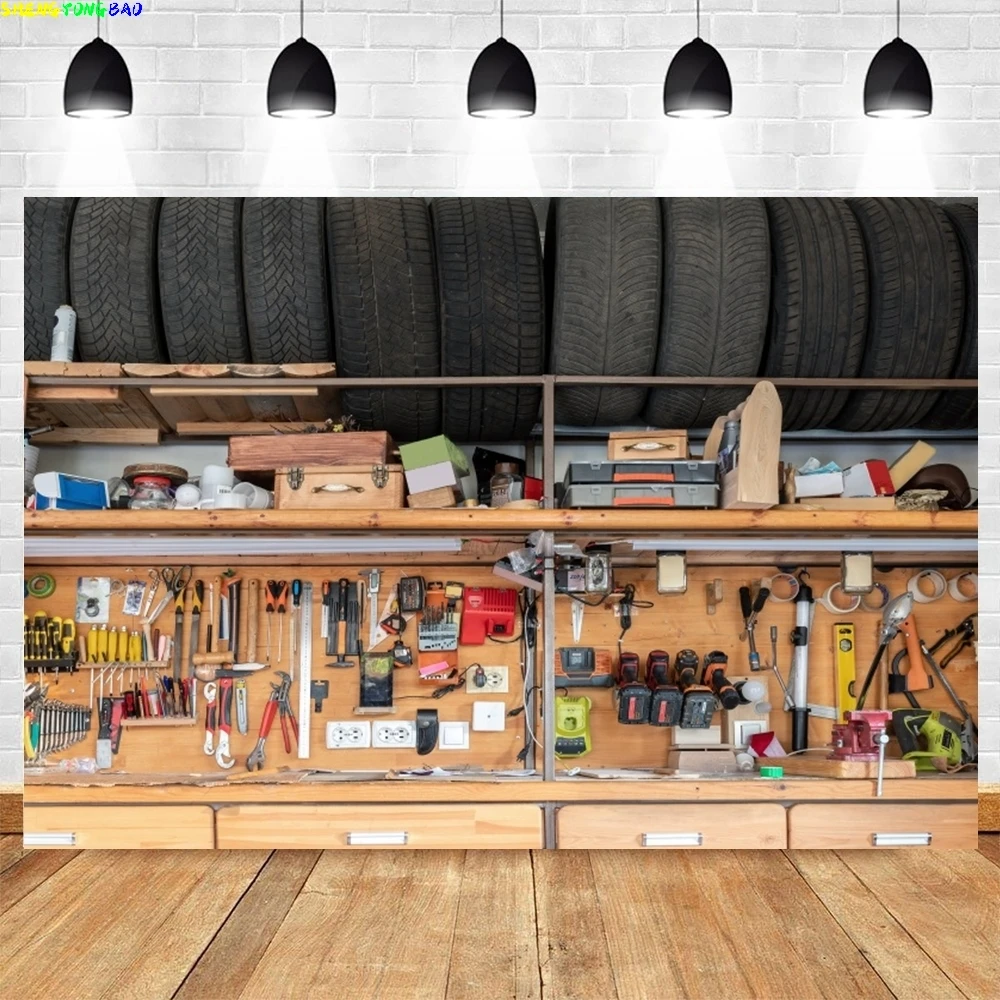 Vintage Garage Backdrop for Ph - Workshop Tools Background 评论和价格