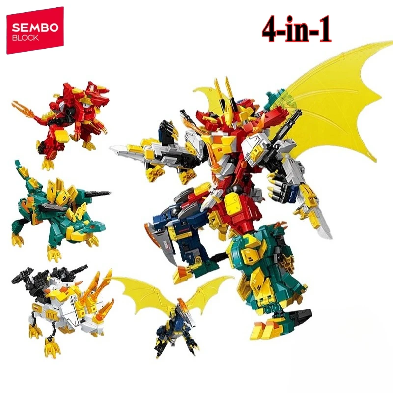 

SEMBO 4-in-1 Mecha of Steel Series Mecha Building Block Assembly Combined Mecha Model Children's Puzzle Building Block Toys Gift