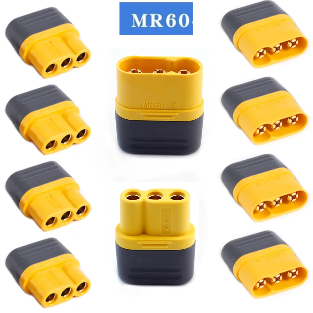 10PCS MR60 Male Female Plug With Protector Sheath 3.5mm 3 Core T Type High Current Connector for RC Drone ESC Motor Power System