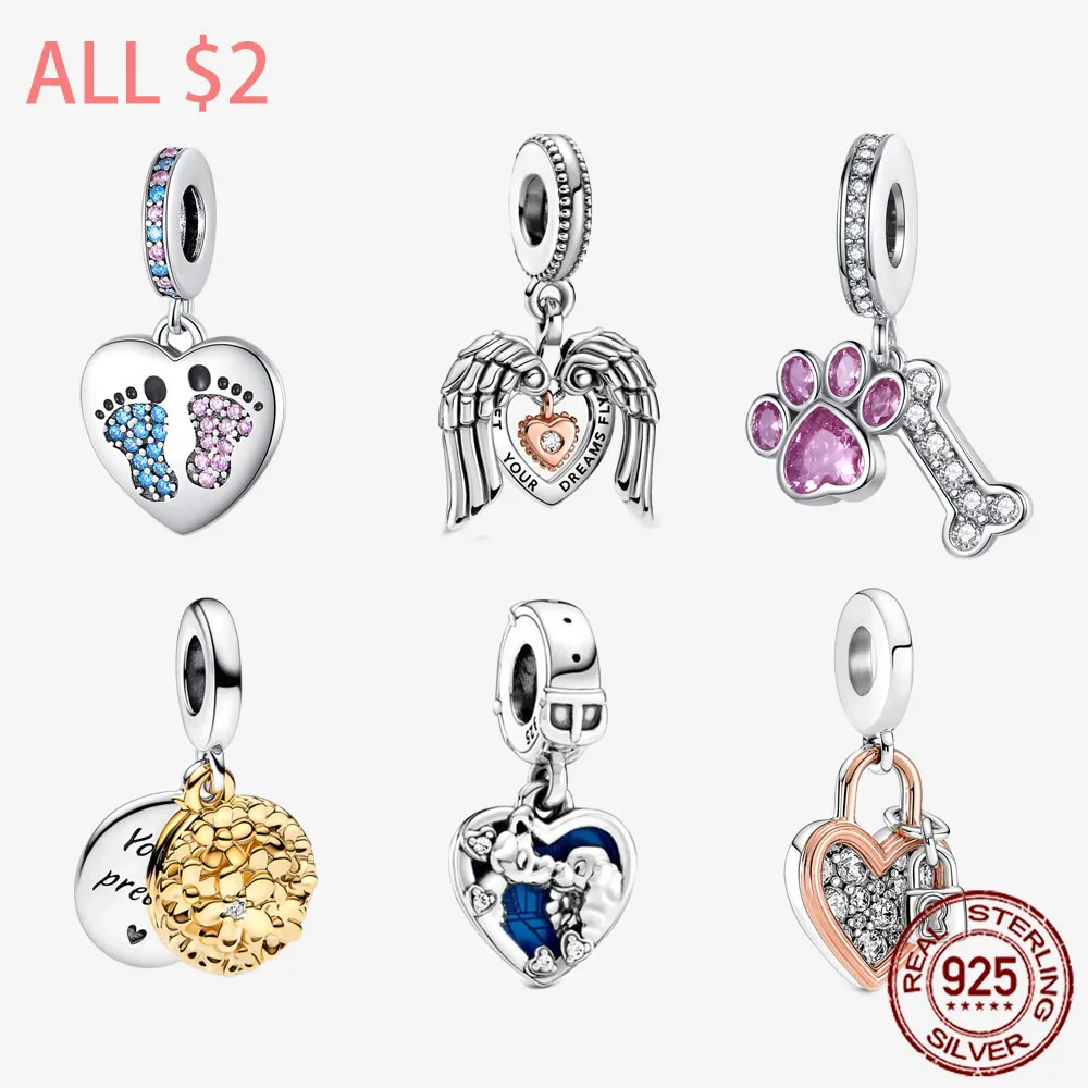 

Disney 925 Sterling Silver Charms Miss and Tramp Beads Fit Original Pandora Bracelet Gift DIY