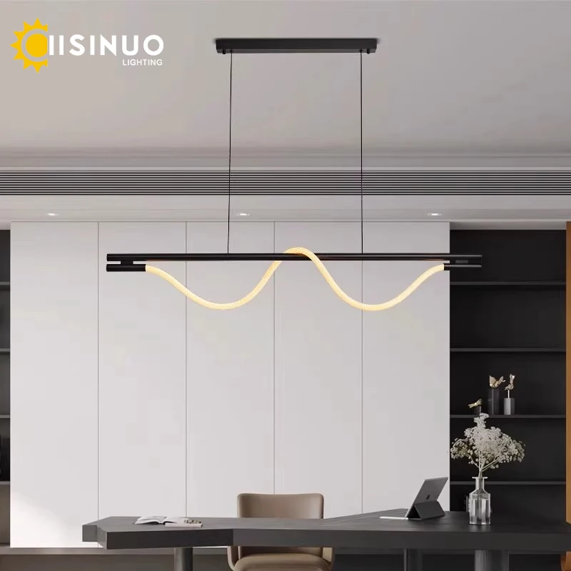 Minimalist Linear Pendant Light Stainless Steel Optical Silicone Ceiling Lamp Horizontal Lighting Fixture for Kitchen Island Bar