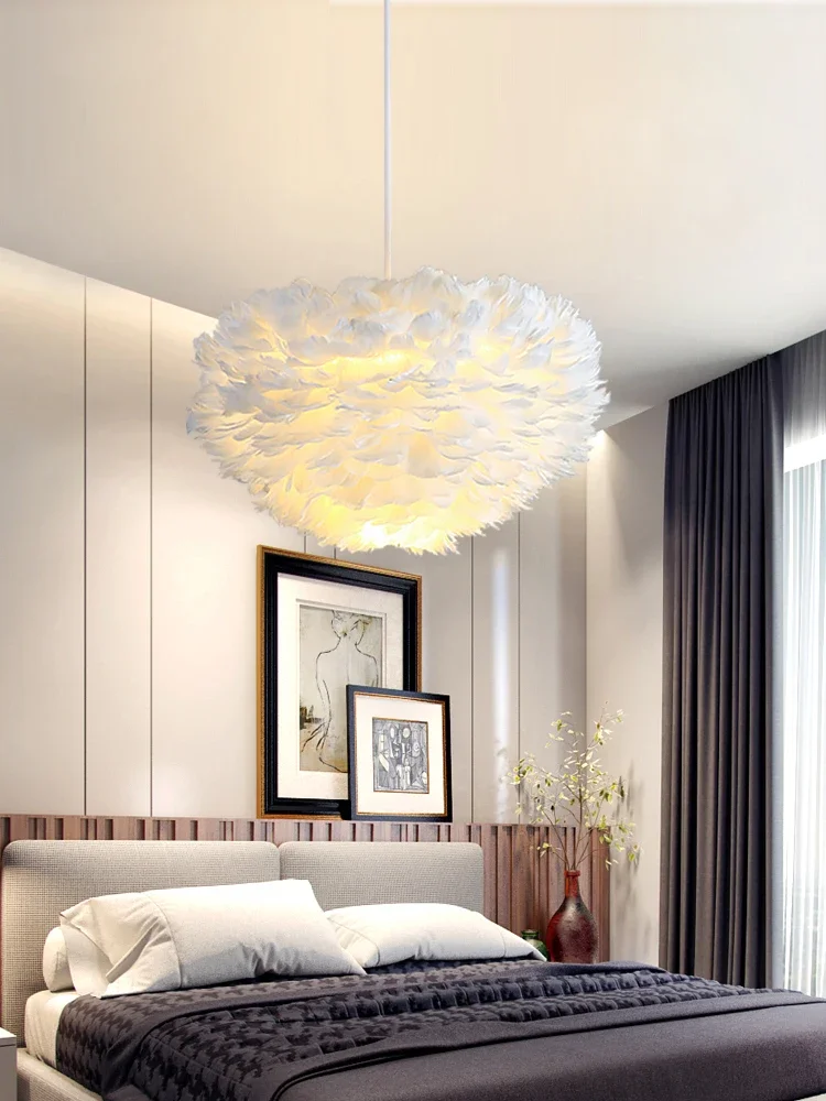 

Nordic modern simple personality creativity net red 2020 new warm romantic restaurant master bedroom lamp feather Chandelier