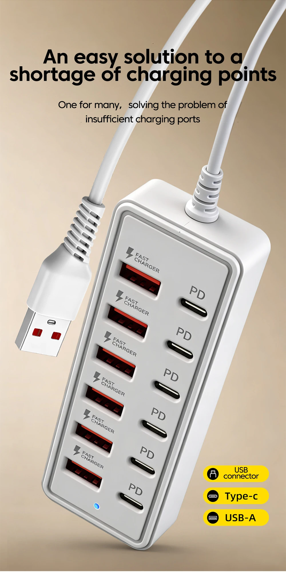 Elough 6 USB 6 PD HUB 2.0 Multi-Splitter Typ C USB 2.0 Erweiterungsadapter für PC Computer 1,2M Verlängerungskabel – Detail 5