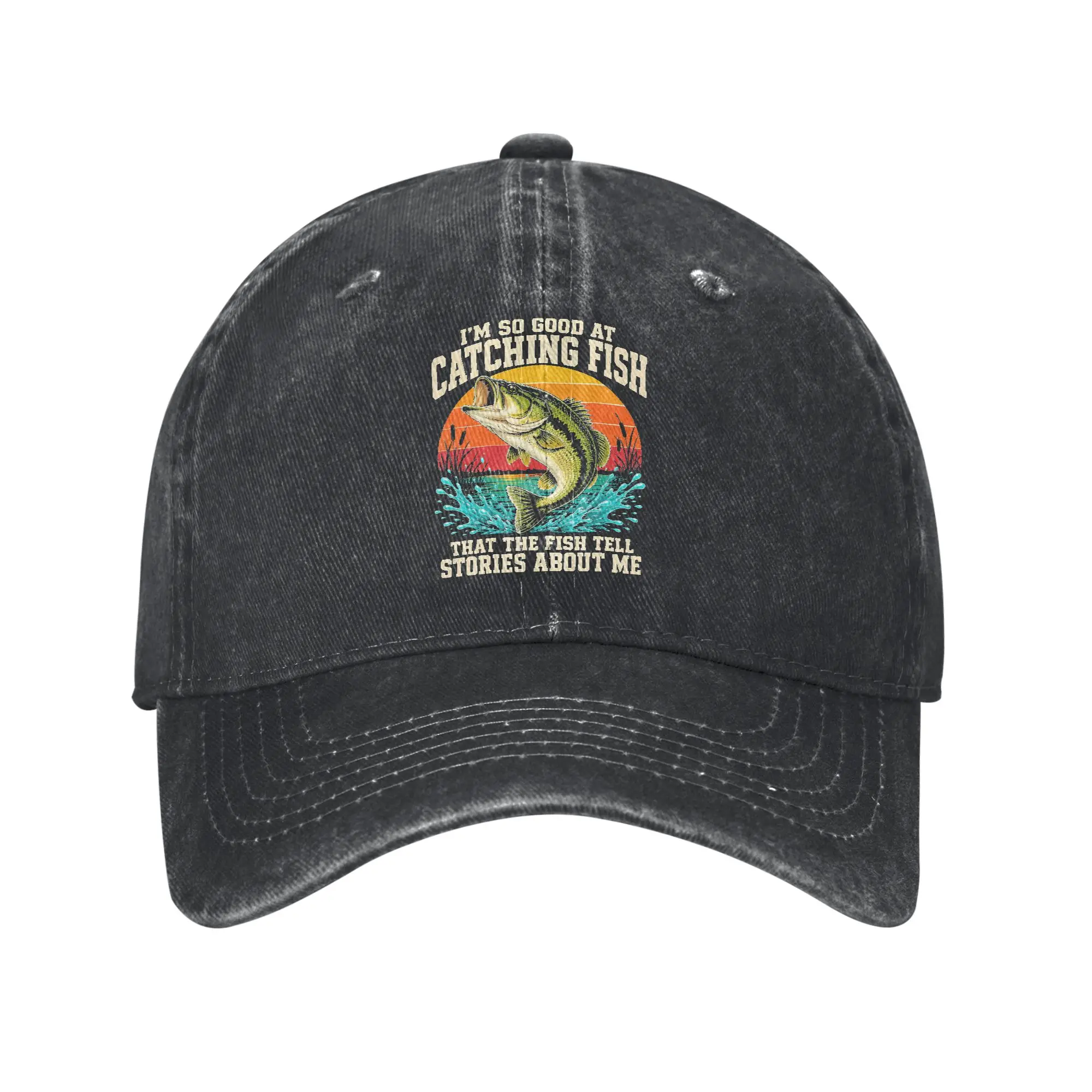 Spring I'm So Good at Catching Fish that Fish Tell Stories About Me Baseball Cap Sun  Wholesale Print Washed Trucker Hat
