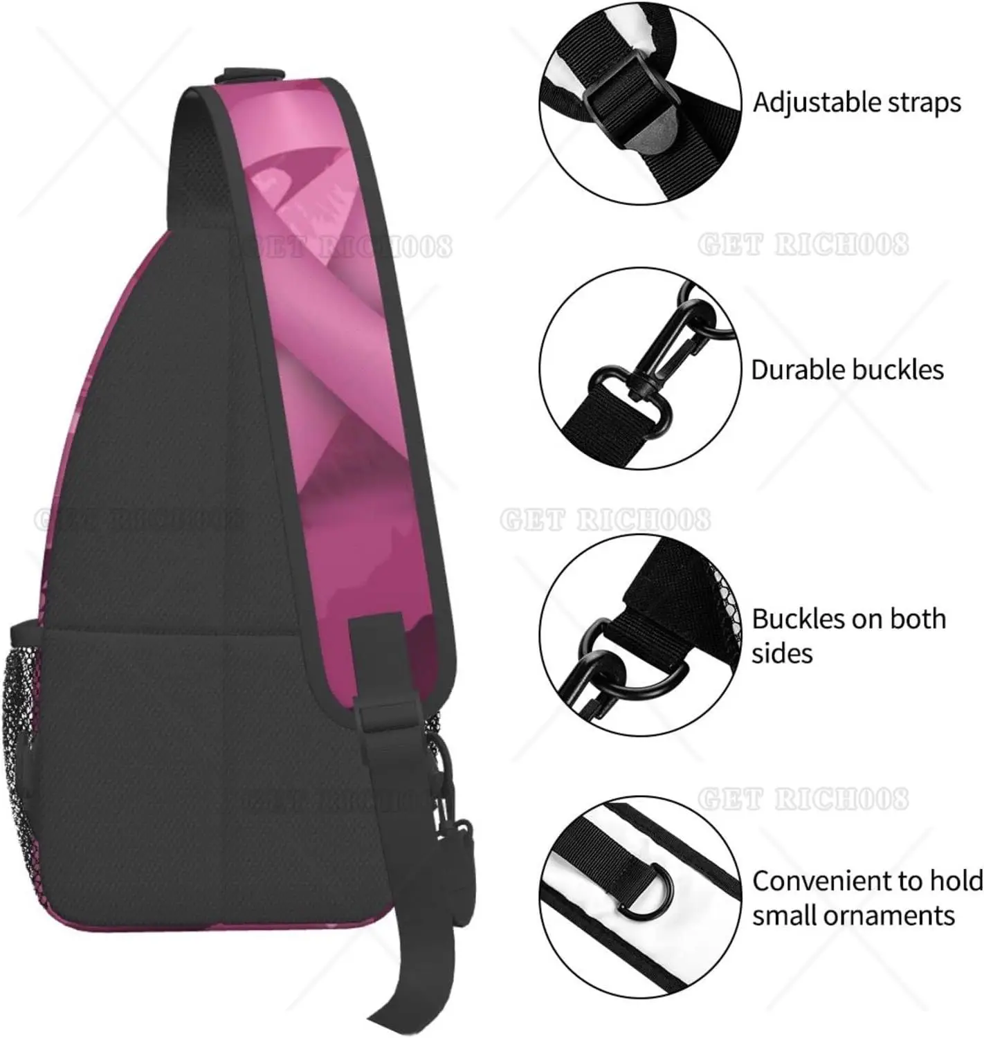 Borse a tracolla rosa cancro al seno rosa per donna uomo Chest Shoulde escursionismo accessori da viaggio zaini borsa da indossare di ottobre