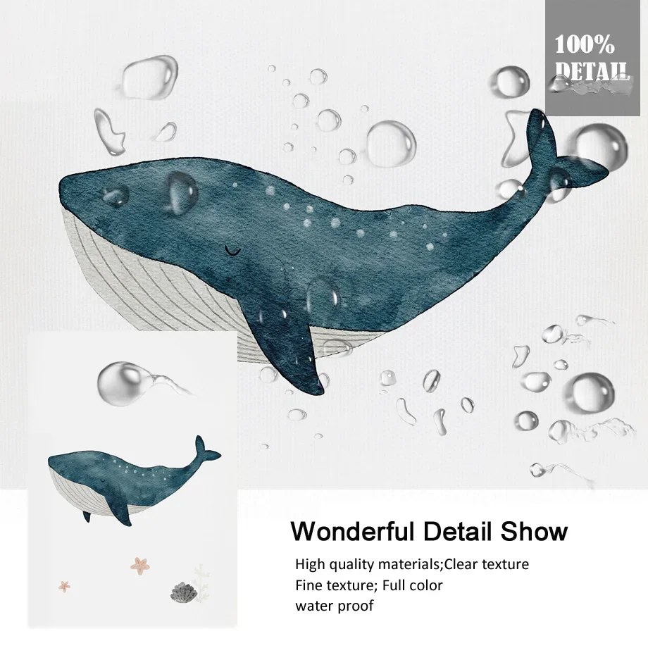 اسم مخصص الحوت الأخطبوط السلاحف سوان البحر الحيوان الحضانة الرسم على لوحات القماش الجدارية المشارك والمطبوعات صورة الطفل غرفة الاطفال ديكور #5