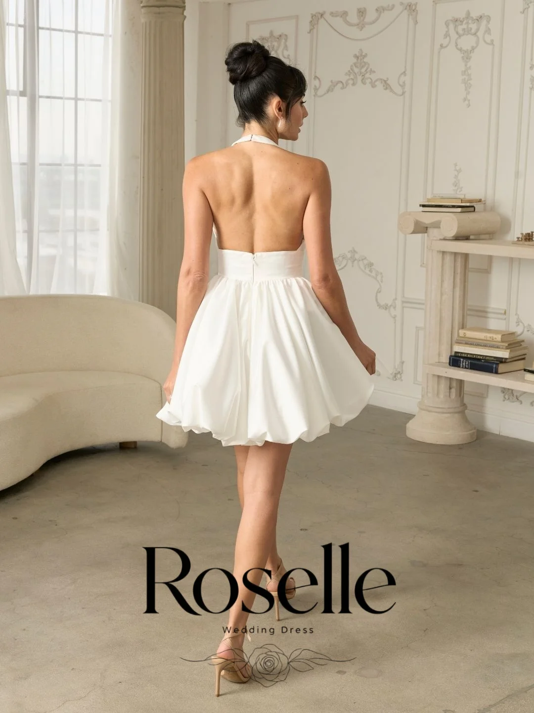 ROSELLE Simple Halter V-Neck Mini A-Line Wedding Dress Elegant Sleeveless Open Back 2026 Bridal Gown Customized свадебное платье