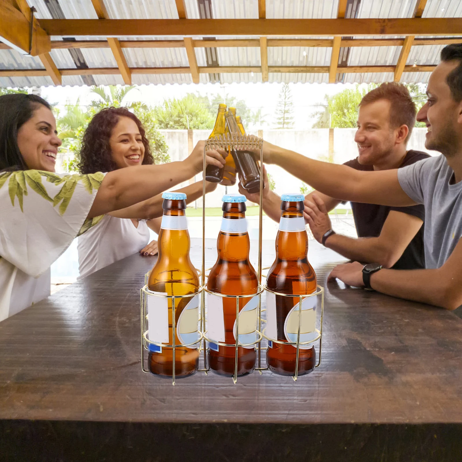 

1pc Beer Bottle Rack Carrier Smooth Touch Sturdy Handle Bottle Organizer Metal Basket Storage Shelf Practical Home Tool
