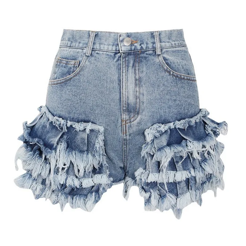HKSH Women Denim Shorts Distressed Frayed Tassel Washed Vintage Retro High Waisted Trendy Sexy Hot Pants New Summer 2026 HK20977