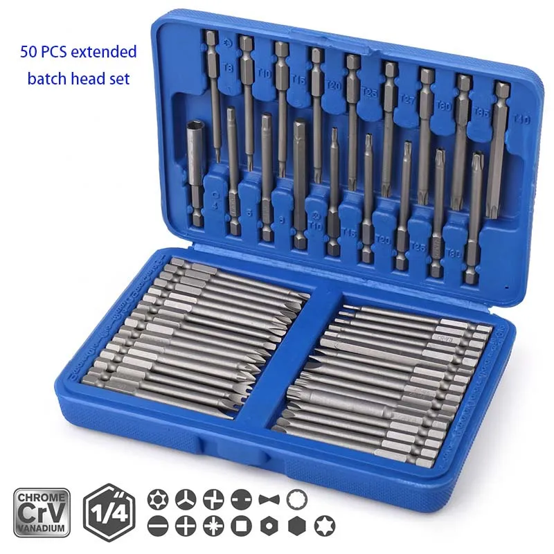 24/50pcs 75mm Extra Long Magnetic Screwdriver Electric Drill Bit Set Security Head 1/4 Screwdriver Star, Hex & Spline Bits