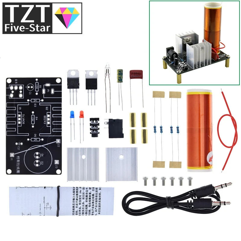 Imagem -06 - Mini Transmissão sem Fio Tesla Coil Kit Plasma Speaker Kits Faça Você Mesmo Música dc 1524v Set