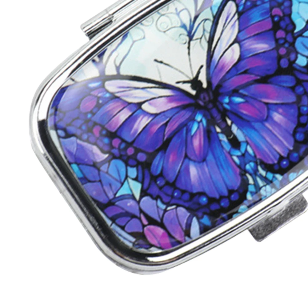 صندوق حبوب صغير وحامل أدوية مزخرف مكون من حجرتين منظم حبوب معدنية للفيتامينات ومكملات زيت السمك وحاوية حبوب منع الحمل #5