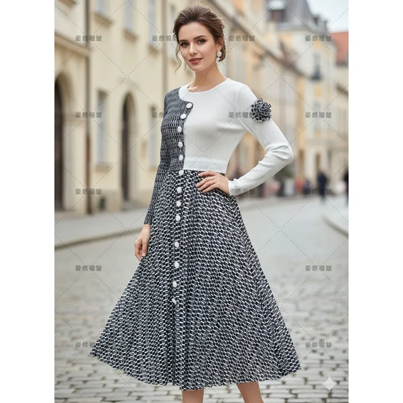 

Miyake плиссированные платья Plisse 2026, весенняя новинка, клетчатый принт, большие размеры, одежда со складками, женская темпераментная тонкая юбка с длинными рукавами