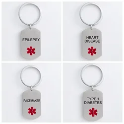 Stainless Steel Dog Tag Key Chain Medical Alert ID TYPE 1 DIABETES KeyChains for Men Woman Accessories