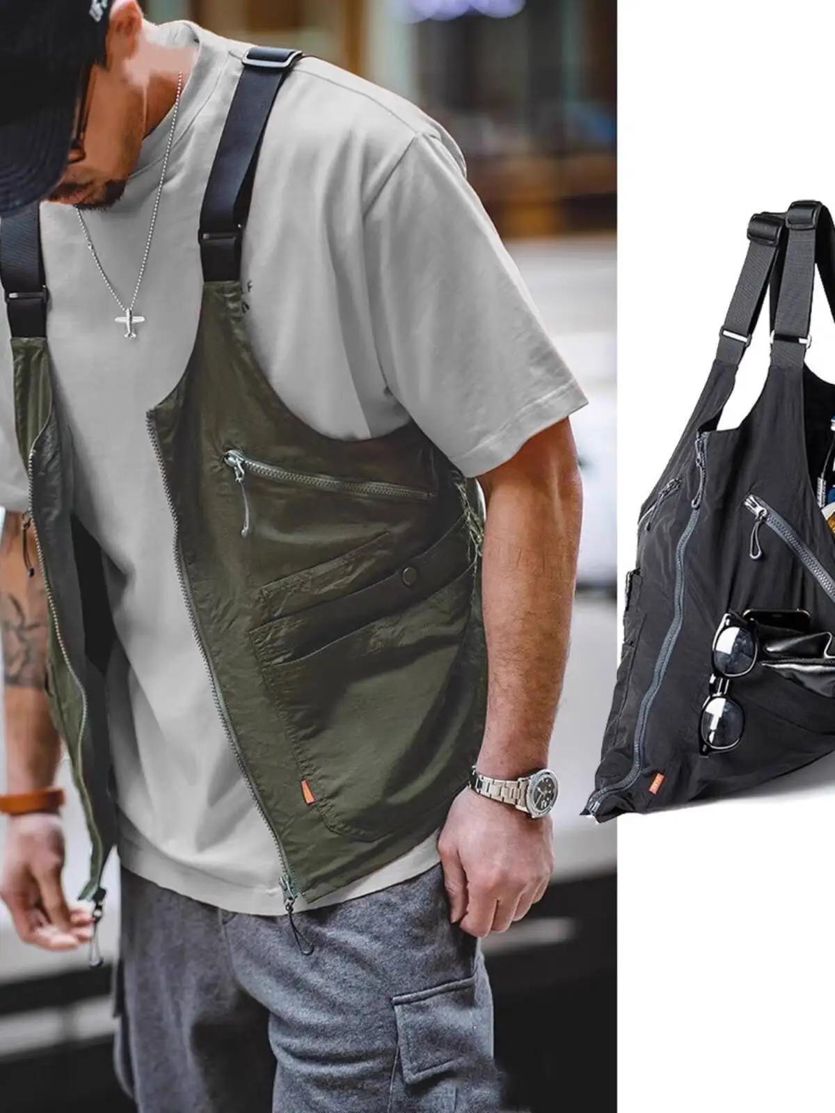 Retro Functional Cargo Vest Men Loose Japanese Multi Pocket Sleeveless Jacket Outdoor Fishing Hiking Outerwear Spring Autumn