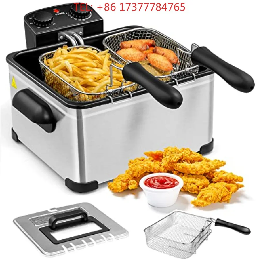 Deep Fryer with 3 Baskets 5.3 QT/21-Cup Frier Cookers Home Fryer Large Oil Container Lid with View Window Adjusta