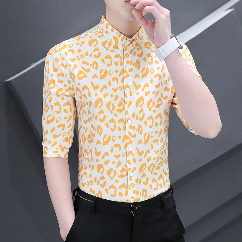 

Creative 3D Printing Fashion Casual Half Sleeve Dress Shirt Men Summer High Quality Smooth Comfortable Slim Luxury Chemise Homme
