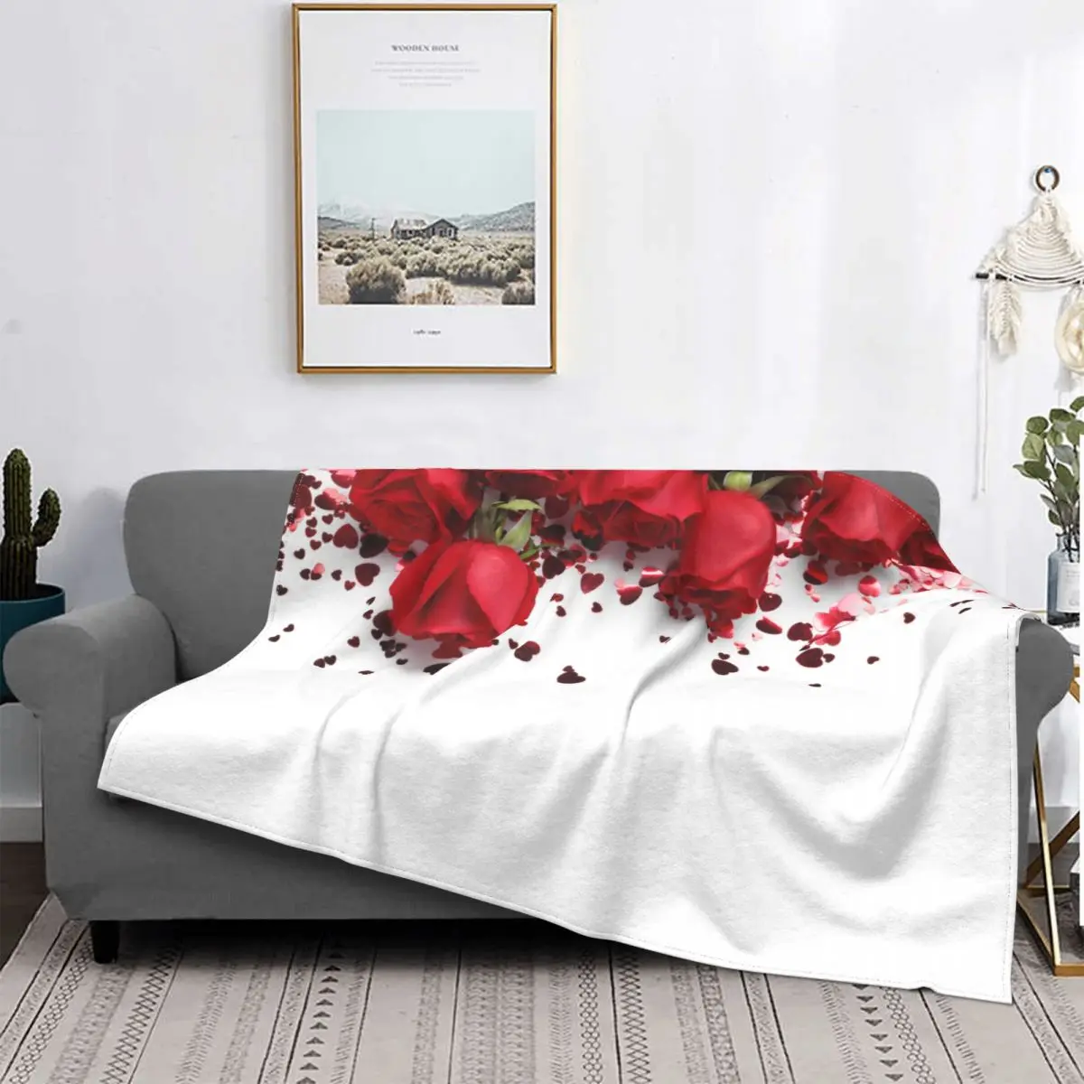 สีแดงกุหลาบผ้าห่ม Flannel Rose กลีบดอกไม้น้ำหนักเบาโยนผ้าห่มสำหรับเตียงพรม