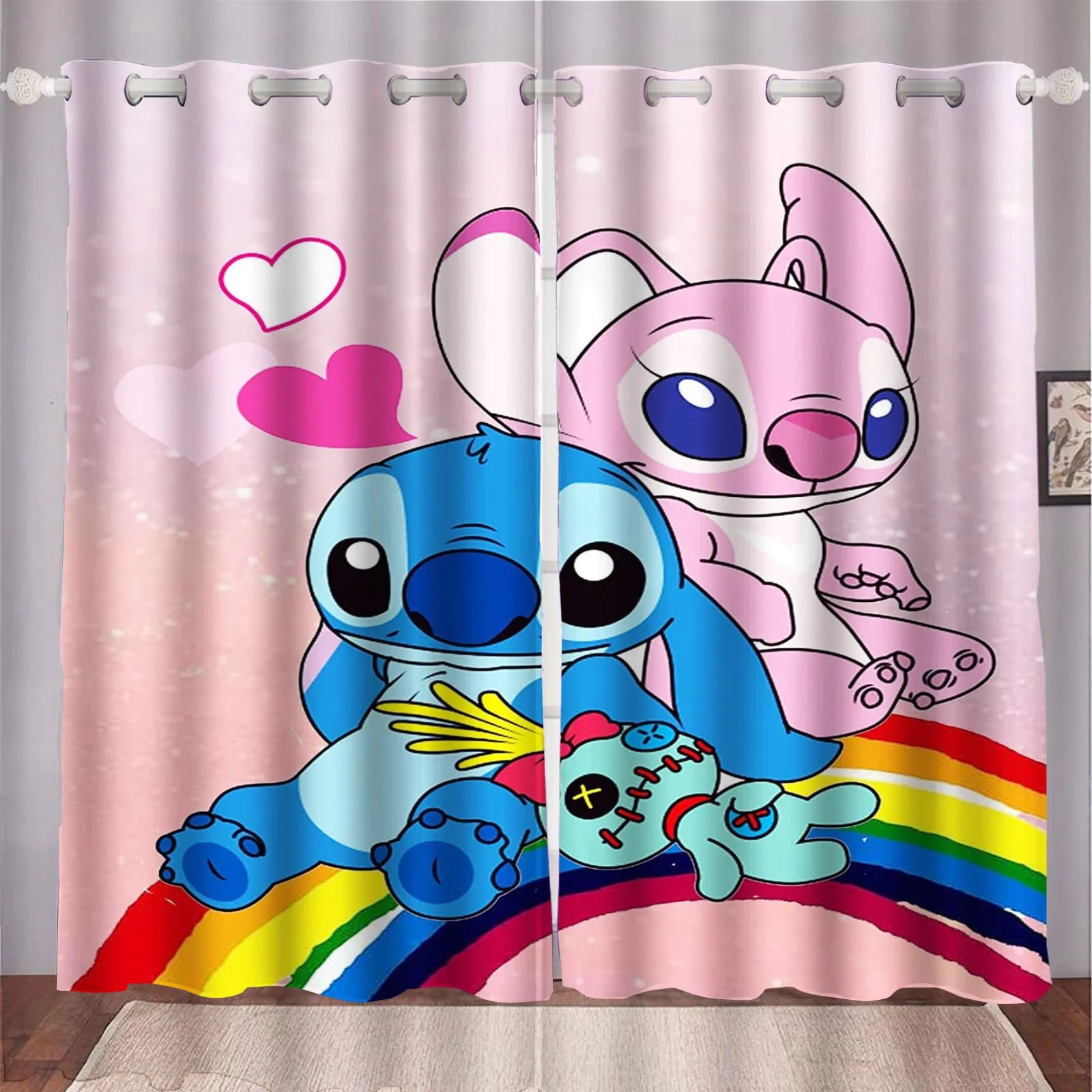 Stitch Cartoon Anime Dustproof  Balcony Screen Curtains For Living Room Bedroom Blackout Curtains Polyester Home Christmas