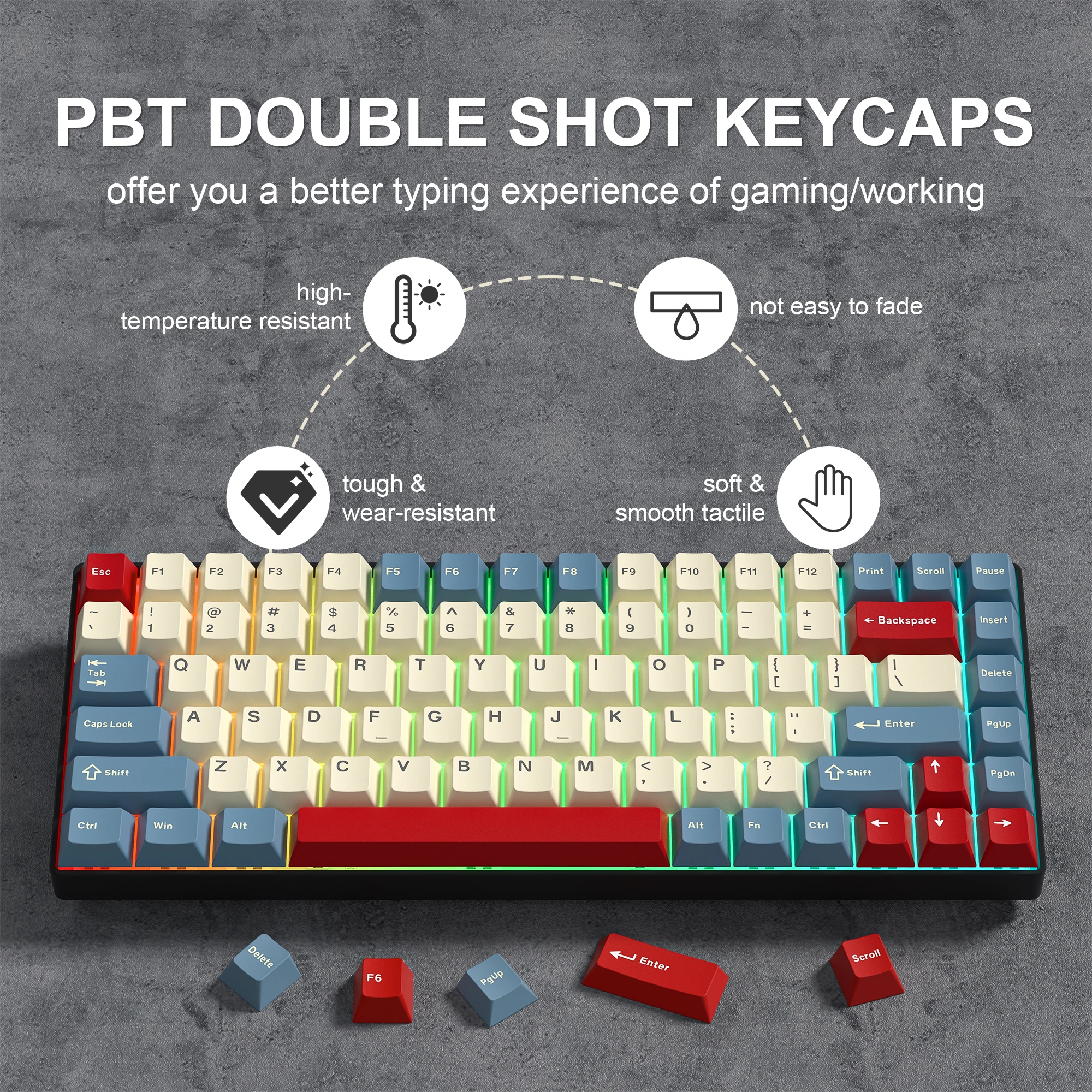 

Бежевые, синие колпачки для клавиш Double Shot PBT, 137 клавиш, колпачки для клавиш Cherry Profile для переключателей Cherry Gateron MX, механическая клавиатура