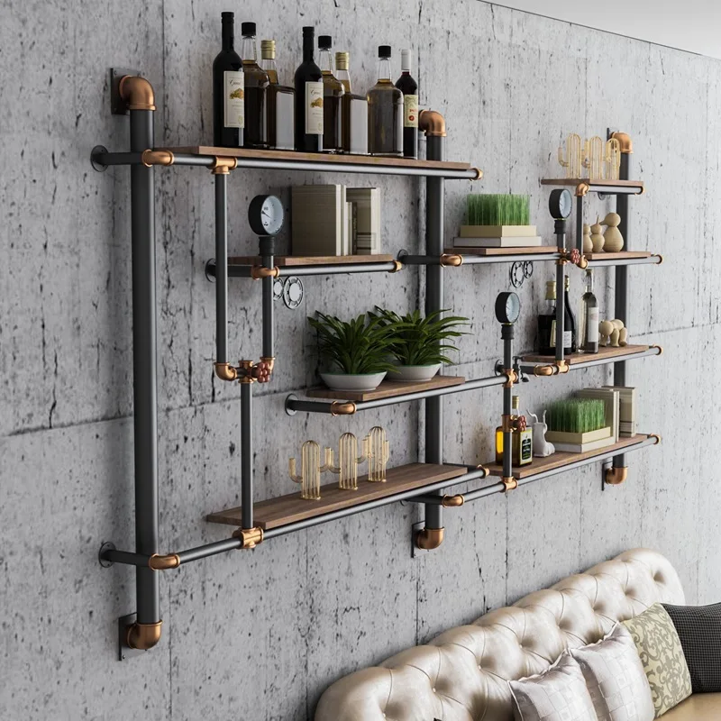 

Полки для хранения из кованого железа в американском индустриальном стиле, гостиная, спальня, украшение дома, книжные полки, креативная стена из цельного дерева