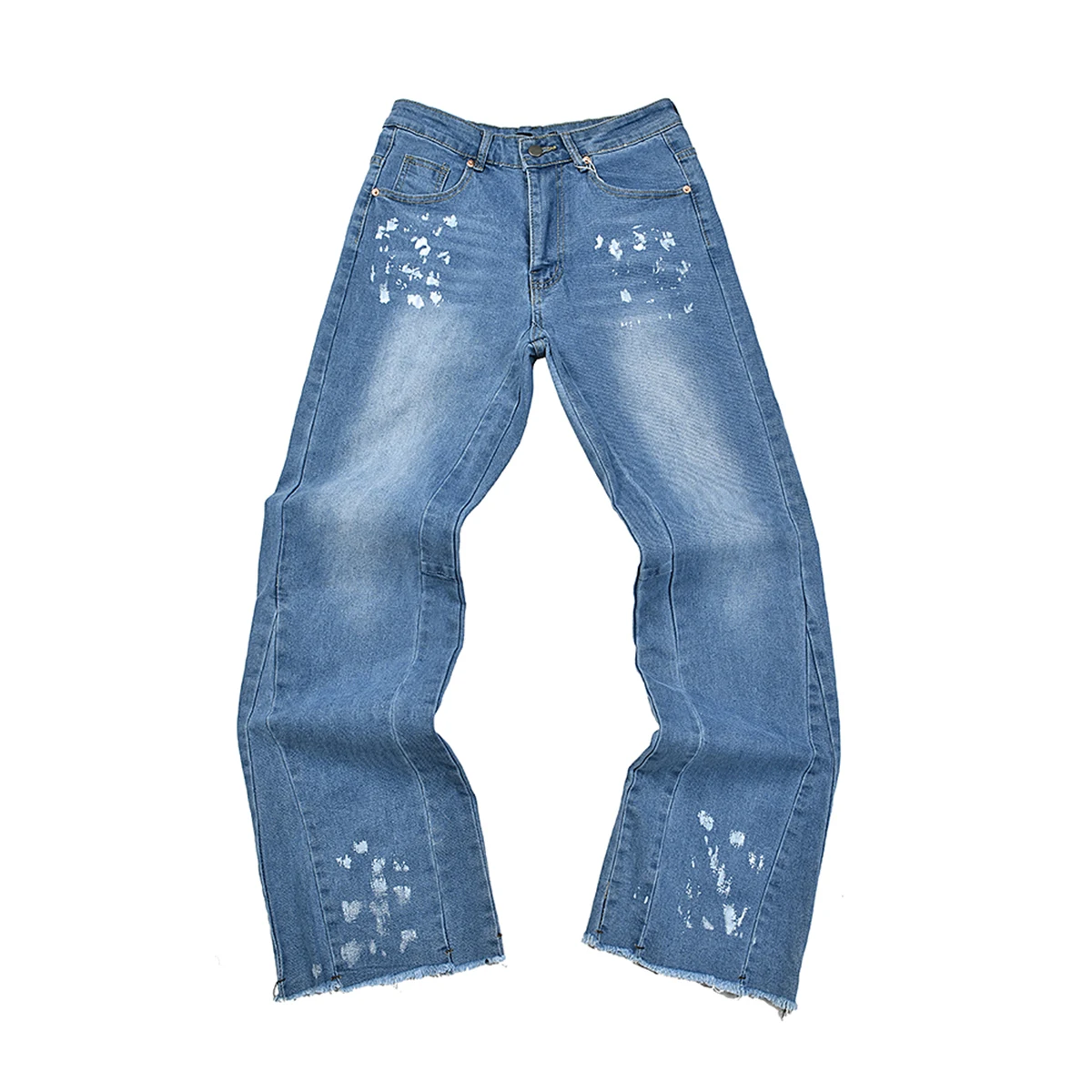 

High Street Ink Painted Washed Blue Baggy Jeans for Men Straight Vintage Loose Casual Denim Pants Oversized Ropa Hombre Trousers