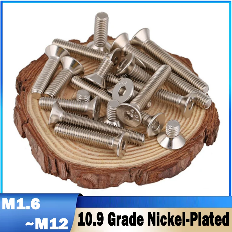M1.6 M2 M2.5 M3 M4 M5 M6 M8M10M12 Alloy Steel Nickel Plated Bolt Hexagon Hex Socket Flat Head Countersunk Screw Furniture screws