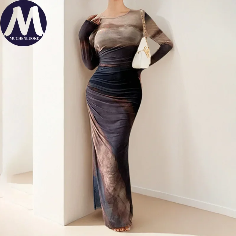 

Elegant Womens Dresses Spring Autumn Sexy Stripe Long Sleeves O Neck Dress Fashionable Slim Fit High Waisted Hip Hugging Dress